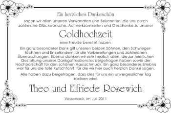 Glückwunschanzeige von Goldhochzeit Theo und Elfriede Rosewich von Super Sonntag / Super Mittwoch