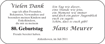 Glückwunschanzeige von Hans Meurer von Super Sonntag / Super Mittwoch
