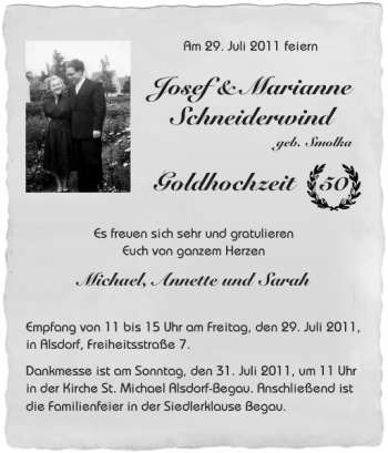 Glückwunschanzeige von Josef Marianne Schneiderwind Goldhochzeit von Super Sonntag / Super Mittwoch