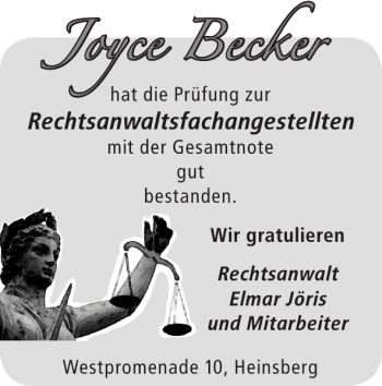 Glückwunschanzeige von Joyce Becker von Super Sonntag / Super Mittwoch