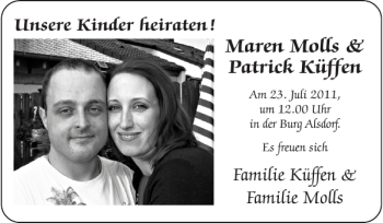 Glückwunschanzeige von Maren Molls Patrick Küffen von Super Sonntag / Super Mittwoch