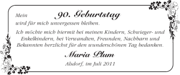 Glückwunschanzeige von Maria Plum von Super Sonntag / Super Mittwoch