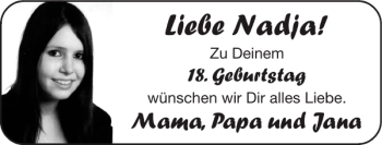 Glückwunschanzeige von Nadja  von Super Sonntag / Super Mittwoch