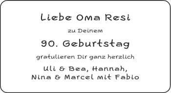 Glückwunschanzeige von Oma Resi von Aachener Zeitung / Aachener Nachrichten