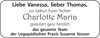 Glückwunschanzeige von Charlotte Maria von Super Sonntag / Super Mittwoch