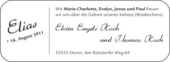 Glückwunschanzeige von Elias  von Aachener Zeitung / Aachener Nachrichten
