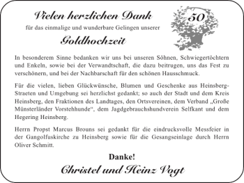 Glückwunschanzeige von Goldhochzeit Christel und Heinz Vogt von Super Sonntag / Super Mittwoch