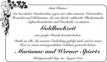 Glückwunschanzeige von Goldhochzeit Marianne und Werner Spiertz von Super Sonntag / Super Mittwoch