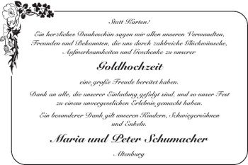 Glückwunschanzeige von Goldhochzeit Maria und Peter Schumacher von Super Sonntag / Super Mittwoch