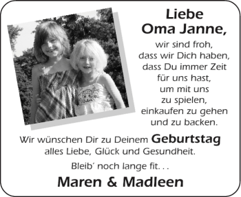 Glückwunschanzeige von Maren Madleen Oma Janne von Aachener Zeitung / Aachener Nachrichten