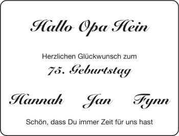 Glückwunschanzeige von Opa Hein von Super Sonntag / Super Mittwoch