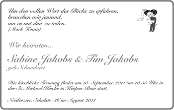 Glückwunschanzeige von Sabine Jakobs Tim Jakobs von Super Sonntag / Super Mittwoch