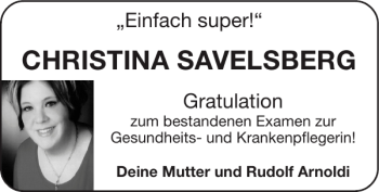 Glückwunschanzeige von CHRISTINA SAVELSBERG von Super Sonntag / Super Mittwoch