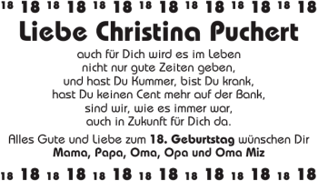 Glückwunschanzeige von Christina Puchert von Super Sonntag / Super Mittwoch