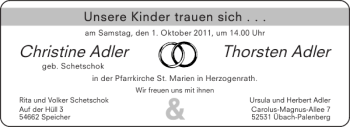 Glückwunschanzeige von Christine Adler von Aachener Zeitung / Aachener Nachrichten