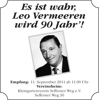Glückwunschanzeige von Es ist wahr Leo Vermeeren von Super Sonntag / Super Mittwoch