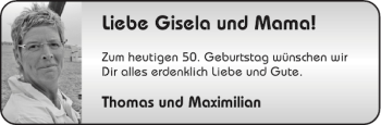 Glückwunschanzeige von Gisela und Mama von Aachener Zeitung / Aachener Nachrichten