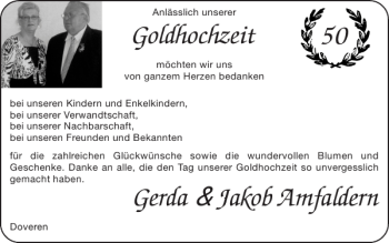 Glückwunschanzeige von Goldhochzeit Gerda Jakob Amfaldern von Super Sonntag / Super Mittwoch