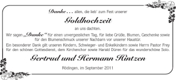Glückwunschanzeige von Goldhochzeit Gertrud und Hermann Hintzen von Super Sonntag / Super Mittwoch