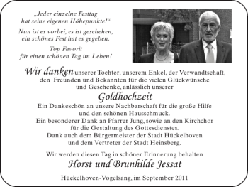 Glückwunschanzeige von Goldhochzeit Horst und Brunhilde Jessat von Super Sonntag / Super Mittwoch
