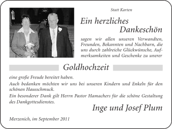 Glückwunschanzeige von Goldhochzeit Inge und Josef Plum von Super Sonntag / Super Mittwoch