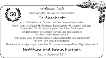 Glückwunschanzeige von Goldhochzeit Matthias und Maria Hürtgen von Super Sonntag / Super Mittwoch