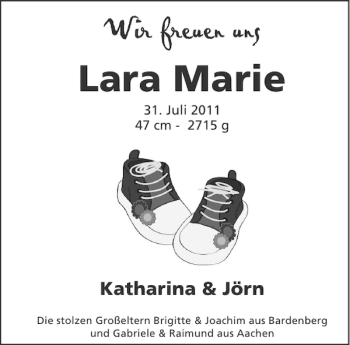 Glückwunschanzeige von Lara Marie von Aachener Zeitung / Aachener Nachrichten