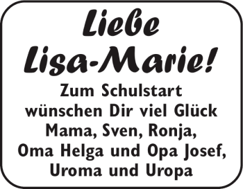 Glückwunschanzeige von Lisa-Marie  von Super Sonntag / Super Mittwoch