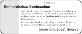 Glückwunschanzeige von Lucie und Josef Goeres von Super Sonntag / Super Mittwoch