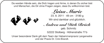 Glückwunschanzeige von Luisa Marie von Super Sonntag / Super Mittwoch