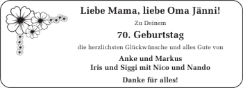 Glückwunschanzeige von Mama Oma Jänni von Aachener Zeitung / Aachener Nachrichten