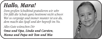 Glückwunschanzeige von Mara  von Super Sonntag / Super Mittwoch