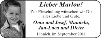 Glückwunschanzeige von Marlon  von Super Sonntag / Super Mittwoch