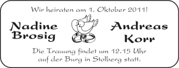 Glückwunschanzeige von Nadine Brosig Andreas Korr von Super Sonntag / Super Mittwoch