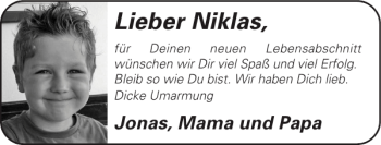 Glückwunschanzeige von Niklas  von Super Sonntag / Super Mittwoch