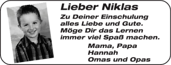 Glückwunschanzeige von Niklas  von Super Sonntag / Super Mittwoch