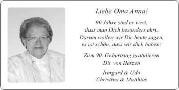 Glückwunschanzeige von Oma Anna von Aachener Zeitung / Aachener Nachrichten
