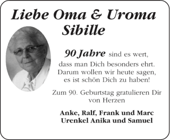 Glückwunschanzeige von Oma Sibille von Aachener Zeitung / Aachener Nachrichten
