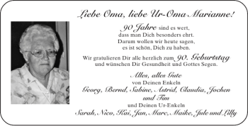 Glückwunschanzeige von Oma Ur-Oma Marianne von Aachener Zeitung / Aachener Nachrichten