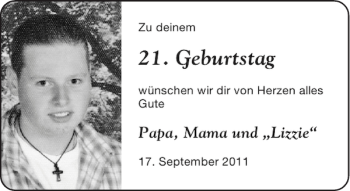 Glückwunschanzeige von Papa Mama und Lizzie von Aachener Zeitung / Aachener Nachrichten