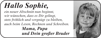 Glückwunschanzeige von Sophie  von Super Sonntag / Super Mittwoch