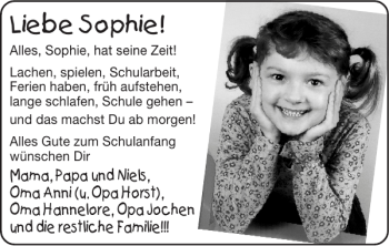 Glückwunschanzeige von Sophie  von Super Sonntag / Super Mittwoch