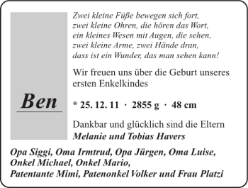 Glückwunschanzeige von Ben  von Super Sonntag / Super Mittwoch