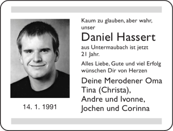 Glückwunschanzeige von Daniel Hassert von Super Sonntag / Super Mittwoch