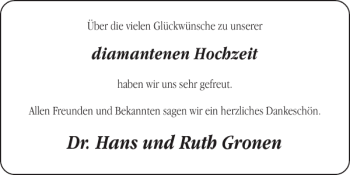 Glückwunschanzeige von Dr. Hans und Ruth Gronen von Super Sonntag / Super Mittwoch