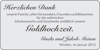 Glückwunschanzeige von Goldhochzeit  von Super Sonntag / Super Mittwoch