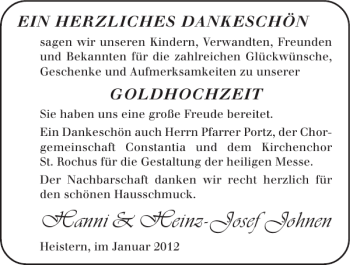 Glückwunschanzeige von Hanni Heinz-Josef Johnen von Super Sonntag / Super Mittwoch