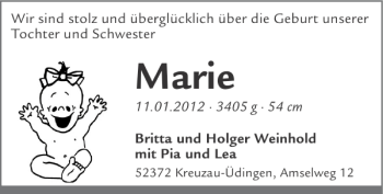 Glückwunschanzeige von Marie  von Super Sonntag / Super Mittwoch
