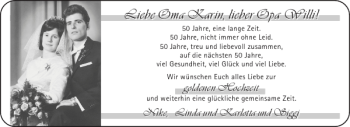 Glückwunschanzeige von Oma Karin Opa Willi von Aachener Zeitung / Aachener Nachrichten