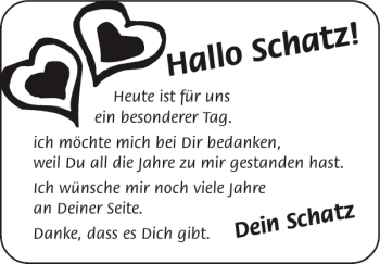 Glückwunschanzeige von Schatz  von Super Sonntag / Super Mittwoch